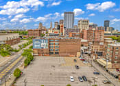 Thumbnail 46 of 51 - an aerial view of a parking lot and the philadelphia skyline