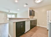 Thumbnail 9 of 29 - a kitchen with green cabinets and a white dishwasher