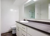 Thumbnail 18 of 19 - a bathroom with a sink and a toilet and a mirror
