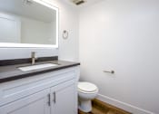 Thumbnail 42 of 52 - a bathroom with a toilet and a sink and a mirror
