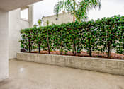 Thumbnail 7 of 53 - A concrete wall separates a patio from a garden.