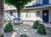 Thumbnail 18 of 28 - a bench sitting under a tree in front of a building