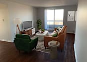 Thumbnail 7 of 20 - a living room with a couch and chairs and a tv
