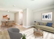 Thumbnail 3 of 25 - a living room with a couch and a dining room table