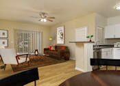 Thumbnail 4 of 30 - A modern kitchen with a dining area.