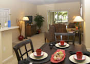 Thumbnail 30 of 30 - A dining room with a table set for two.