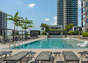 Thumbnail 4 of 18 - A pool surrounded by lounge chairs and palm trees.