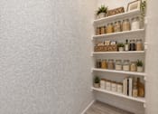 Thumbnail 23 of 33 - Organized pantry shelves with storage jars and baskets at Silver Ridge Apartments, Idaho, 83642