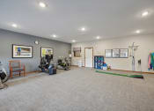 Thumbnail 35 of 58 - a workout room with a treadmill and weights in a home gym
