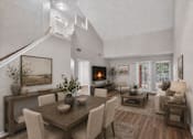 Thumbnail 4 of 14 - A modern dining room with a wooden table and chairs.