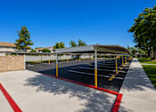 Thumbnail 11 of 12 - A parking lot with a red line painted on the ground.