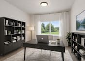 Thumbnail 10 of 13 - Home office with dark furniture and natural light at Lake Ridge Apartments, Prior Lake, 55379
