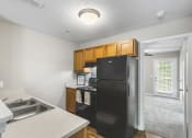 Thumbnail 7 of 29 - an empty kitchen with a black refrigerator and a sink