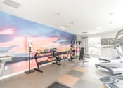 Thumbnail 18 of 30 - a home gym with a colorful mural on the wall