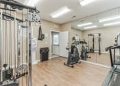 Thumbnail 25 of 26 - a gym with treadmills and other exercise equipments and a mirror