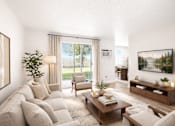 Thumbnail 1 of 6 - Living room with sliding glass door at Fort Lane Apartments, Layton, 84041