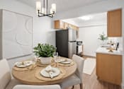 Thumbnail 10 of 12 - A modern dining room with a round table set for two.