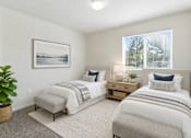 Thumbnail 7 of 9 - A bedroom with two beds, a nightstand, and a plant. at Diamond Fork Apartments, Spanish Fork