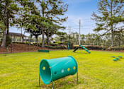 Thumbnail 14 of 17 - a park with a green playground and a swing set