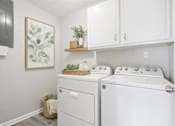 Thumbnail 18 of 19 - A laundry room with a washer and dryer.