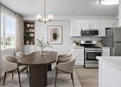 Thumbnail 3 of 6 - Open concept dining area and modern kitchen at Fort Lane Apartments, Utah, 84041