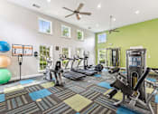Thumbnail 5 of 12 - A gym with a variety of equipment including treadmills, exercise balls, and weights.