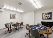 Thumbnail 9 of 24 - A room with a poker table and chairs.