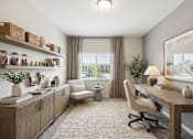 Thumbnail 22 of 25 - A well-lit room with a desk, chair, and shelves with decorative items at Aster Meadow, Vadnais Heights, MN, 55127