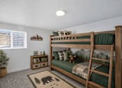Thumbnail 20 of 26 - Bunk bedroom with mountain themed decor at Park Station Apartments, Midvale, UT 84047