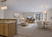 Thumbnail 10 of 14 - Open concept living and dining area with modern furnishings at Grand Gateway Apartments, St Cloud, Minnesota