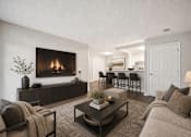 Thumbnail 13 of 21 - Living room with fireplace and open kitchen at Northview Park Apartments, Sterling Heights, MI 48310
