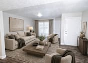Thumbnail 7 of 10 - Spacious living room with neutral furnishings at Creekview Apartments, Midvale, Utah