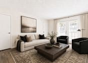 Thumbnail 7 of 9 - A living room with a couch, chair, and coffee table.