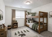 Thumbnail 16 of 17 - A cozy bedroom with a bunk bed and a bear rug on the floor.
