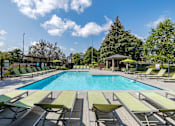 Thumbnail 23 of 24 - A large swimming pool surrounded by sun loungers and trees.