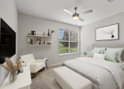 Thumbnail 5 of 41 - a bedroom with a large bed and a ceiling fan at Fortress Grove, Murfreesboro