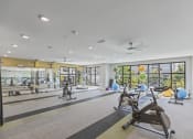 Thumbnail 20 of 38 - a gym with exercise equipment and windows at the estates apartments at Central Island Square, Daniel Island, South Carolina