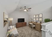 Thumbnail 4 of 41 - a home office in a loft with a ceiling fan and a flat screen tv at Fortress Grove, Murfreesboro, Tennessee
