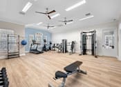 Thumbnail 29 of 33 - a gym with exercise equipment and ceiling fans at Sweetgrass Landing, Mount Pleasant