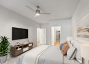 Thumbnail 15 of 33 - A bedroom with a large bed and a flat screen TV mounted on the wall at Sweetgrass Landing, Mount Pleasant, SC, 29466