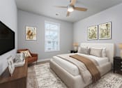 Thumbnail 4 of 26 - Bedroom with ceiling fan at The Reserve at Mayfaire Apartments, Wilmington NC