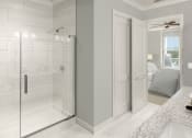 Thumbnail 41 of 64 - Walk-In Showers With Built-In Bench And Glass Enclosure at The Apartments at St. Marys, Raleigh, NC, 27605