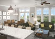 Thumbnail 9 of 33 - Open kitchen and living room looking out a window at St Mary's Square North Apartments, Raleigh, NC