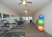 Thumbnail 13 of 39 - Apartments Near Top Golf - MarQ Vestavia - Fitness Center with Cardio Equipment, Large Windows, Ceiling Fans, and More