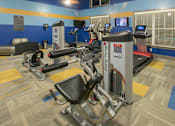 Thumbnail 28 of 91 - A gym with a row of treadmills and exercise machines.