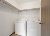 Thumbnail 8 of 57 - A small laundry room with a washer and dryer.