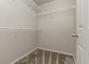 Thumbnail 39 of 60 - A white closet with a carpeted floor and a white door.