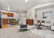 Thumbnail 19 of 60 - A living room with a grey rug and a white couch.