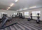 Thumbnail 6 of 45 - A gym with treadmills, weights, and exercise machines.