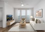 Thumbnail 29 of 65 - a living room with a white couch and a tv at Birdie on Woodland Greens, Austin